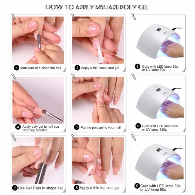 MSHARE Acrylic Poly Gel nail extension kit with UV builder gel and slip solution in pink, 30g tube