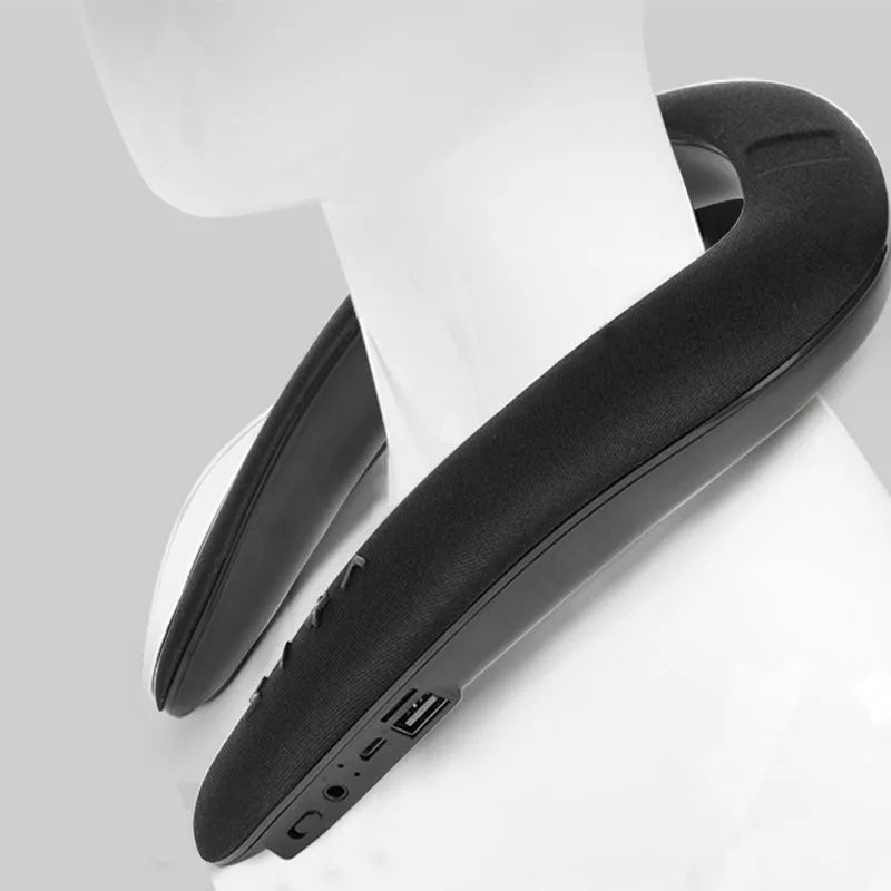 Neck-mounted U-shaped bib Bluetooth sports running speaker in blue with 1200mAh battery