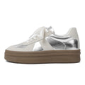 Retro round toe sports board shoes with cross shoulder straps in milky white colour