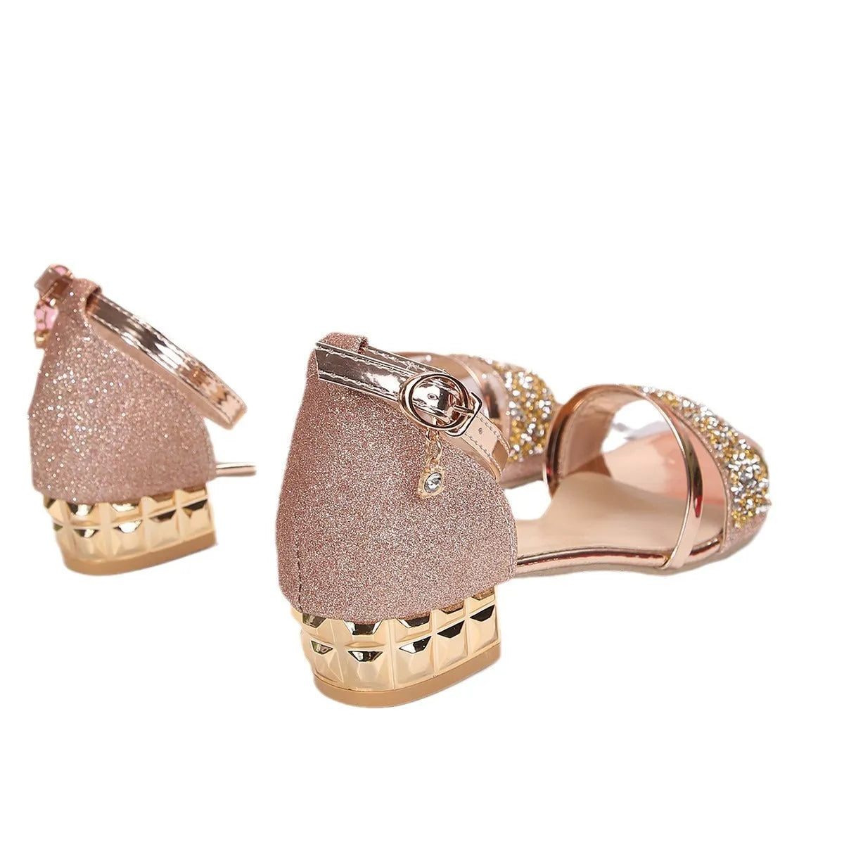Women's plus size rhinestone Roman sandals with fish-mouth toe and adjustable buckle in black.