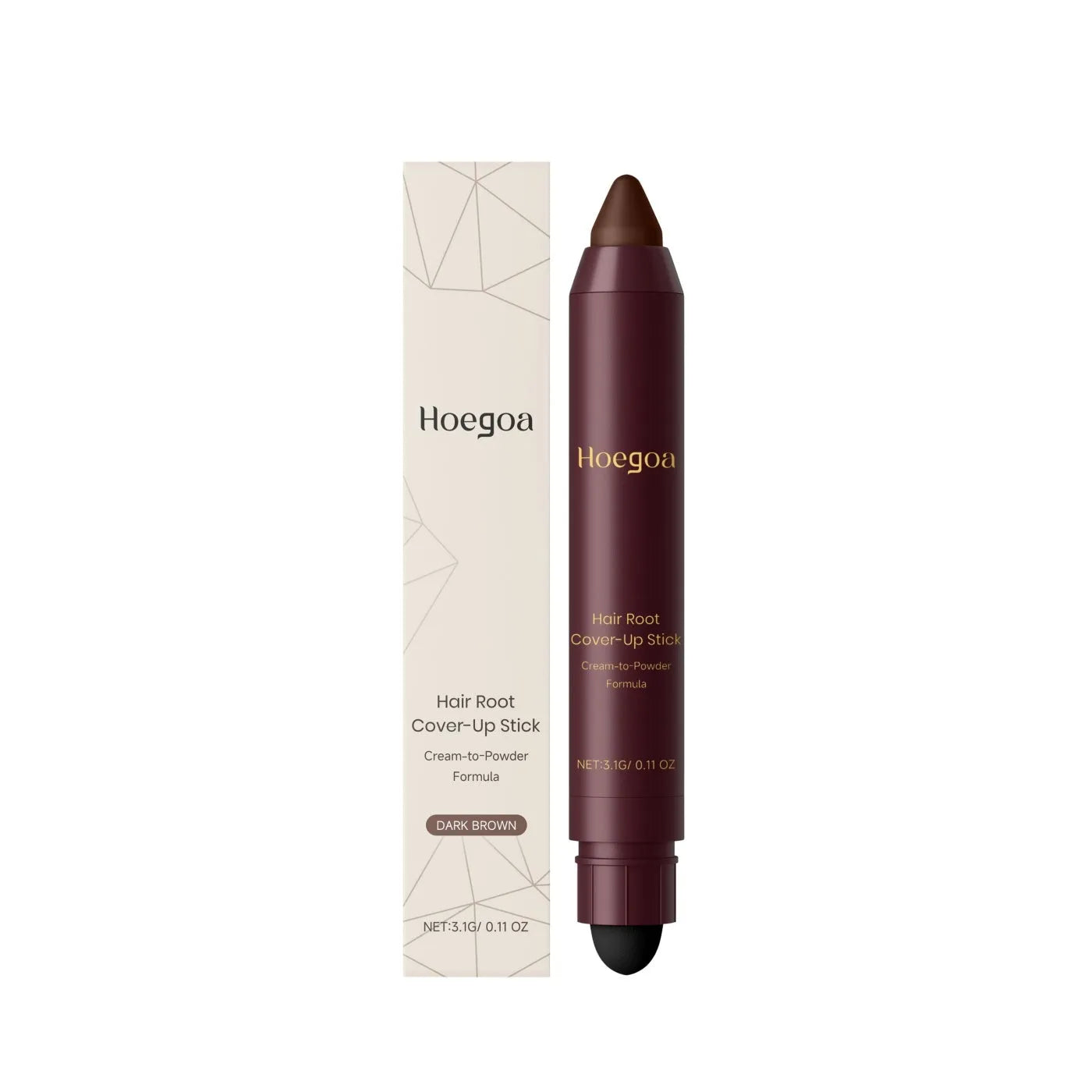 Hair root cover-up stick in black and dark brown colours for instant grey root concealer