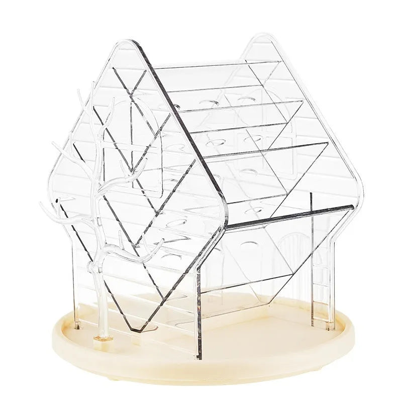 Rotating cosmetics storage box showing 360° rotation mechanism in clear and amber gold colour options