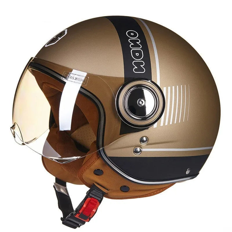 Battery car half helmet in Bright White Red Blue colour, lightweight semi-covered ABS construction, size M to XL