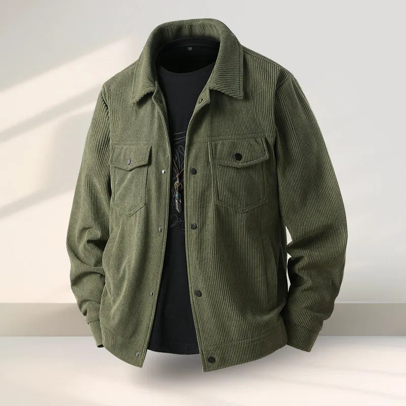 Men's black slim fit casual coat with American ruffle design on mannequin showing front view