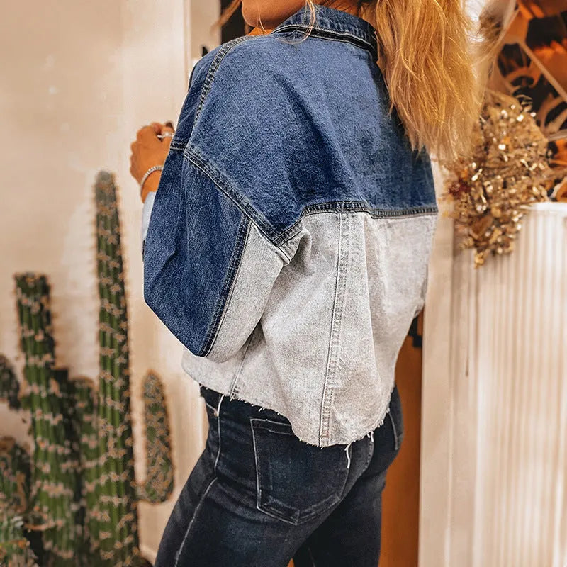 Women's single row multi-buckle denim coat in casual loose fit, cotton fabric, colour-matched design