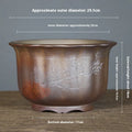 Purple sand ceramic flower pot with antique carved wood burning pattern for indoor bonsai plants