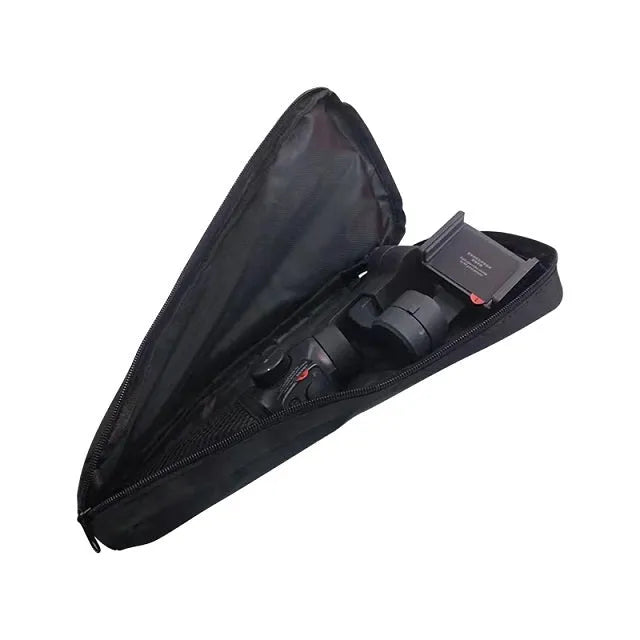 Black cloth portable storage bag for mobile phone stabiliser accessories and camera gimbal attachments