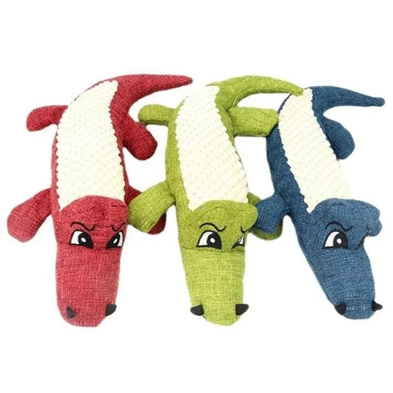 Pet plush toy with corn grid fabric in blue, green, and red colours for cats and dogs