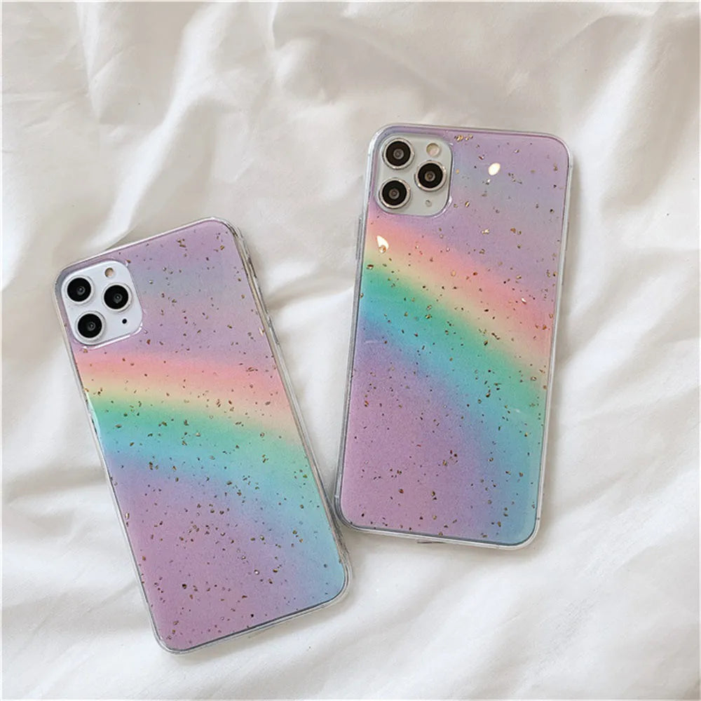 Rainbow gradient coloured TPU phone case with stripe design for iPhone models.