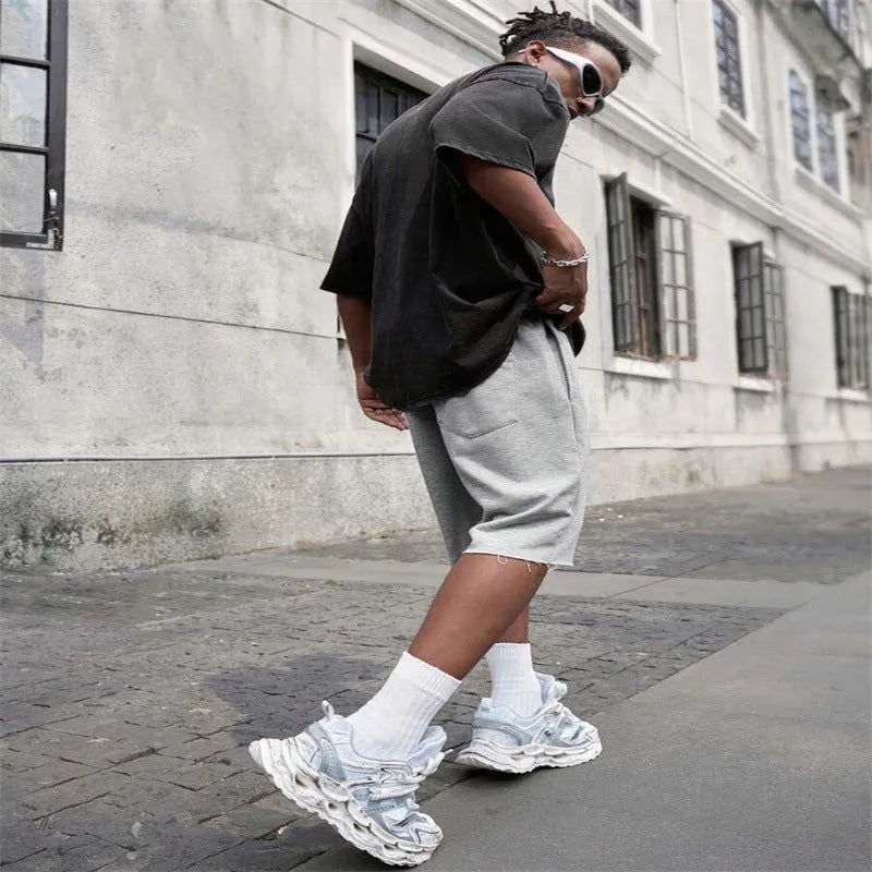 Men's medium long trousers plus size straight leg in black, polyester fabric, street hip-hop style
