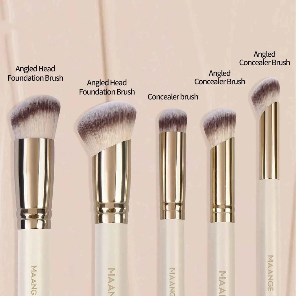 MAANGE 5-piece angled blush makeup brush set in apricot colour with synthetic bristles for powder and foundation application