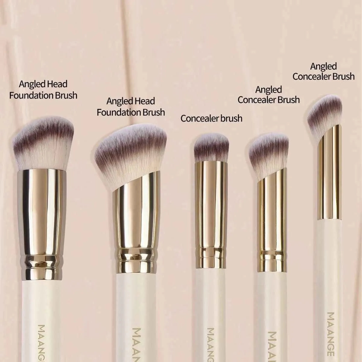 MAANGE 5-piece angled blush makeup brush set in apricot colour with synthetic bristles for powder and foundation application
