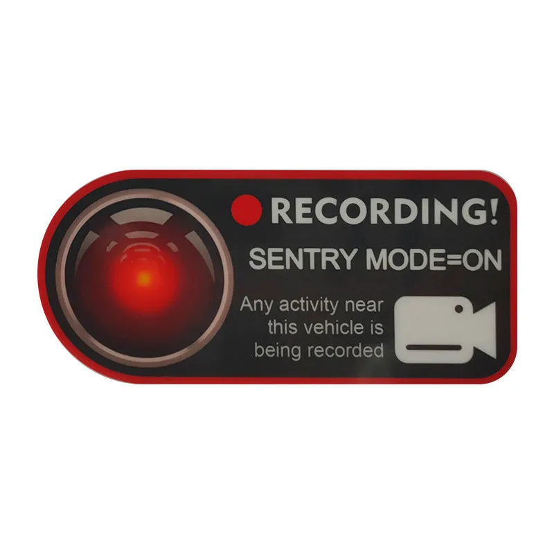 Pair of electrostatic PVC sentry mode warning stickers for Tesla, 11x5cm, English version