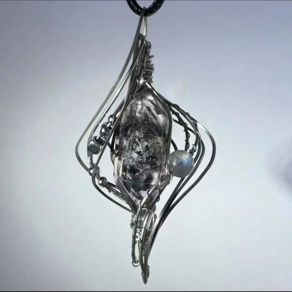 Hollow out creative pendant necklace with Mori style winding detail on alloy cross chain, unisex, 41-50cm perimeter