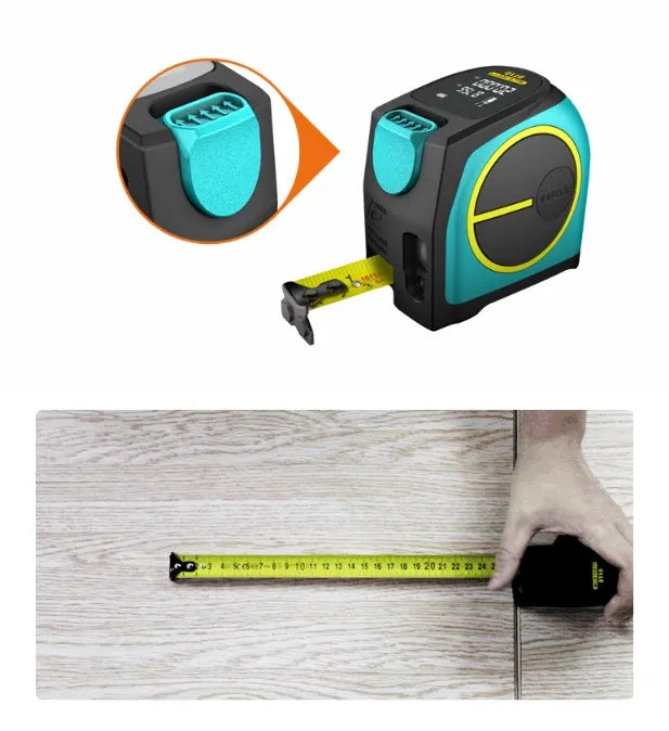 2 in 1 laser tape measure tool with 5m nylon coated blade and 100m laser range