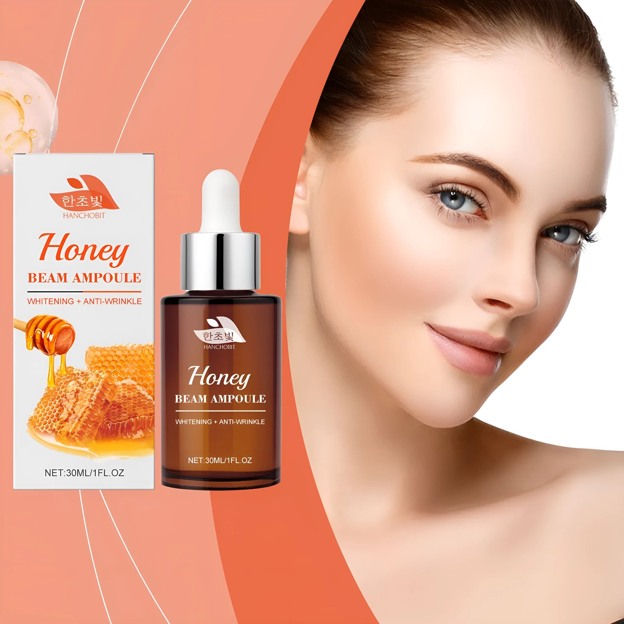 30ml moisturising facial liquid with honey lily ginseng extract in a transparent bottle