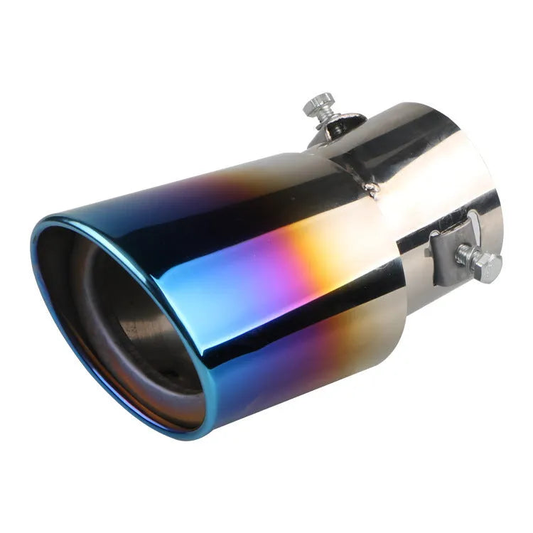 Stainless steel car exhaust tail pipe in baked blue finish, 140mm long, universal fit