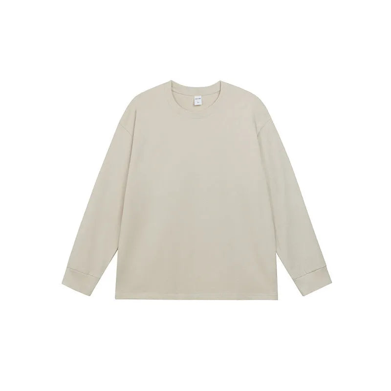 Men's pure cotton long sleeved T-shirt in solid colour, loose fit pullover style.