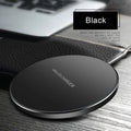 Black ultra-thin wireless charging base with 98mm square design for QI smartphone charging