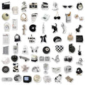 61 black and white PVC waterproof stickers on a sheet for laptops, phones and luggage
