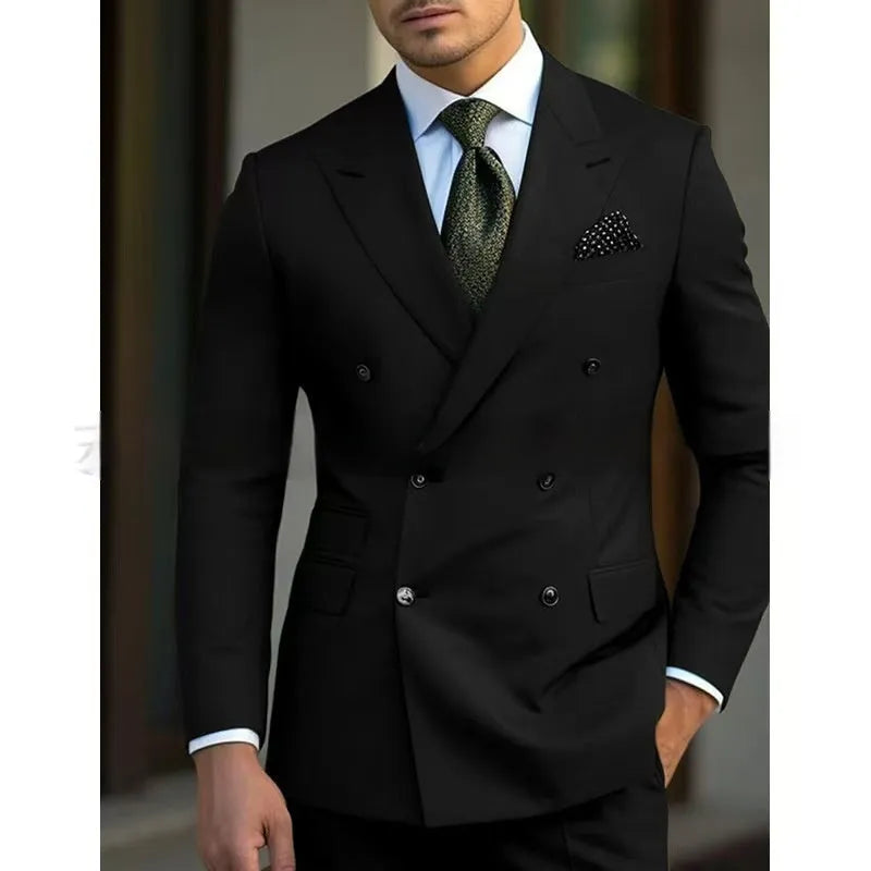 Men's regular fit two-piece business suit in chemical fibre blend available in multiple colours