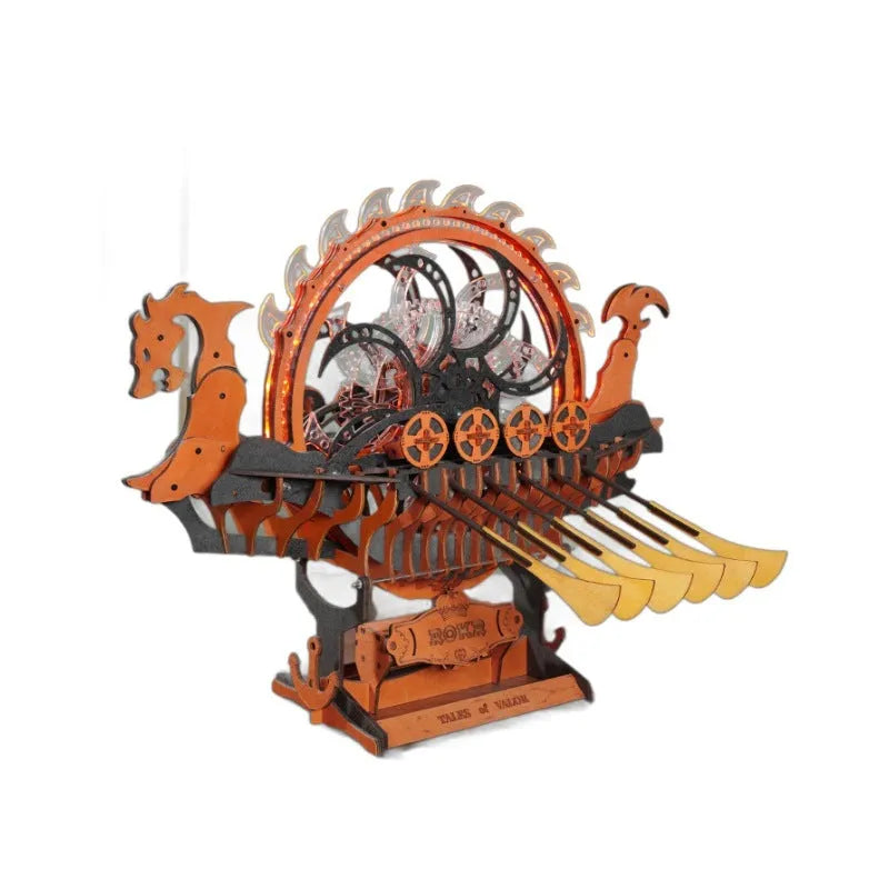 Viking dragon boat hand-assembled wooden puzzle building blocks toy in colour box packaging
