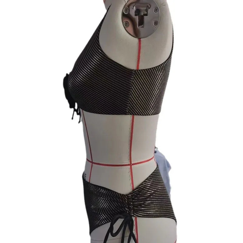 Black 3D stereo triangle swimsuit top for women, polyester, sleeveless, beach swimwear