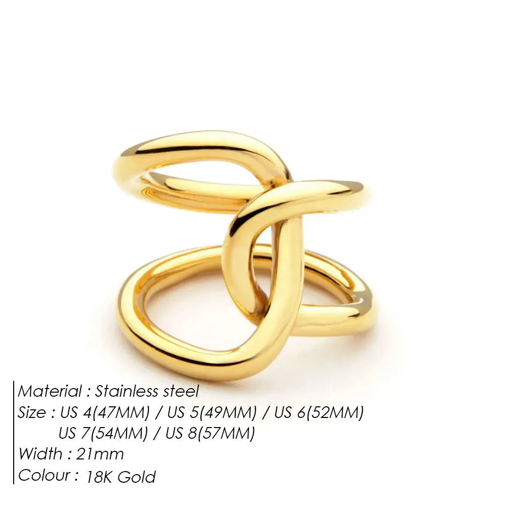Women's stainless steel adjustable opening ring with knot design in gold or steel colour
