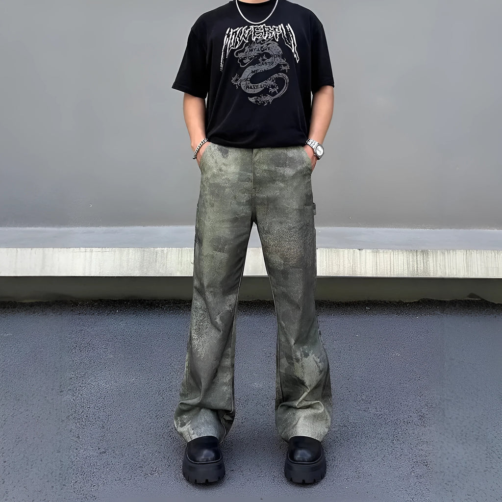 Men's straight-leg jeans with digital camouflage pattern in cotton denim fabric