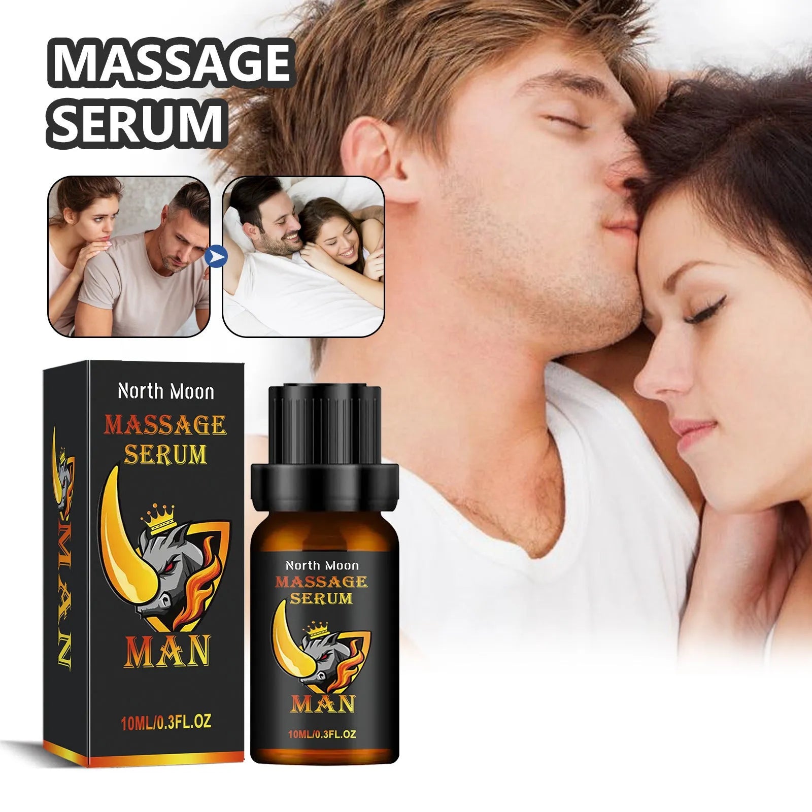 Amber glass bottle of men's 10ml endurance and vitality massage essential oil blend.