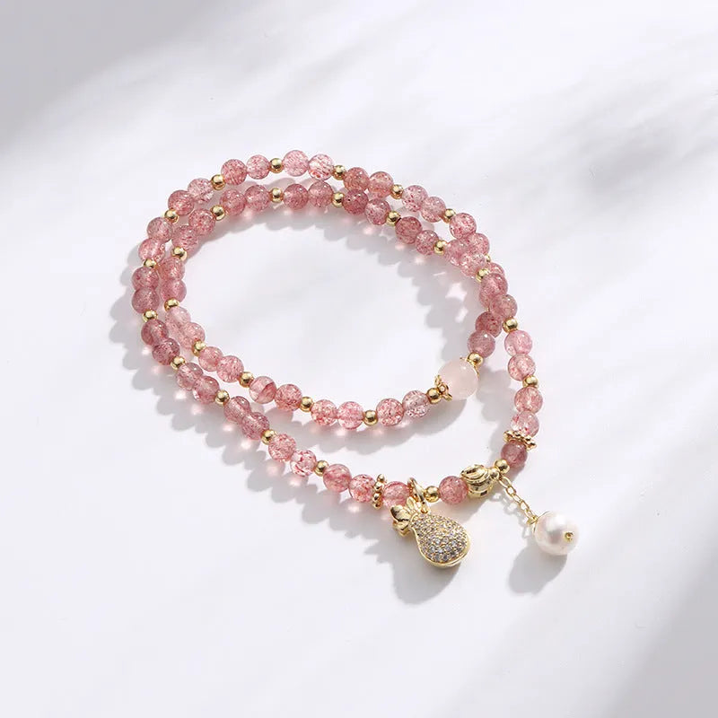 Women's geometric strawberry quartz crystal bracelet for money drawing and luck changing