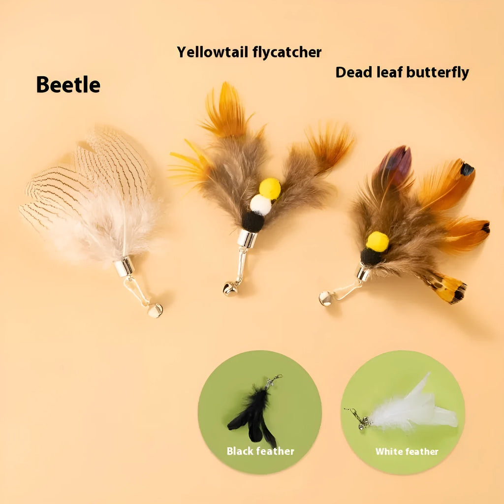 Three steel wire cat toy replacement heads with flying insect designs for scratch-resistant play