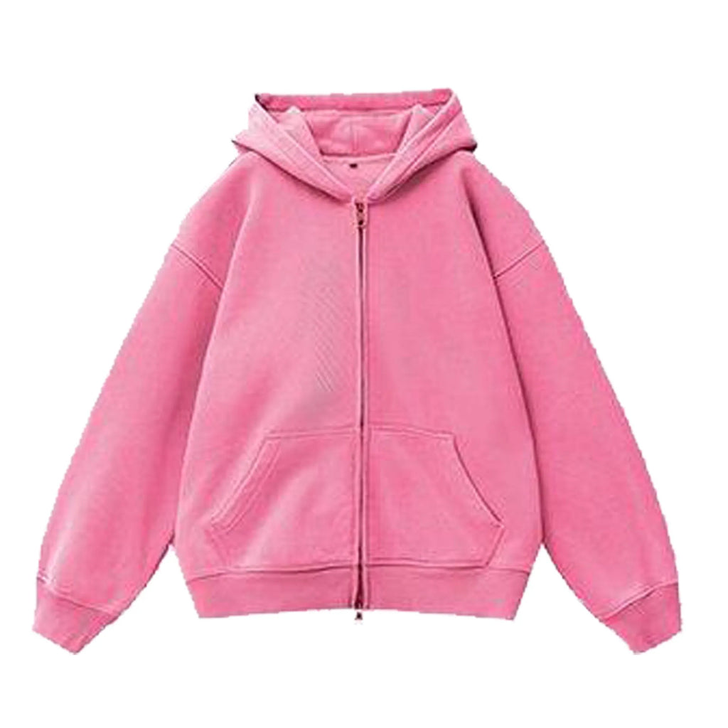 Fleece-lined distressed hooded cardigan sweater, cotton blend, loose fit, drop-shoulder sleeves, size patch pocket, solid colour, view front