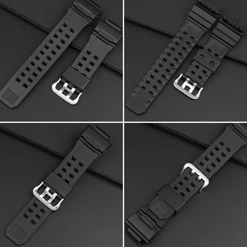 Camouflage patterned TPU watch strap with a silver buckle, showing its 12+7cm length.