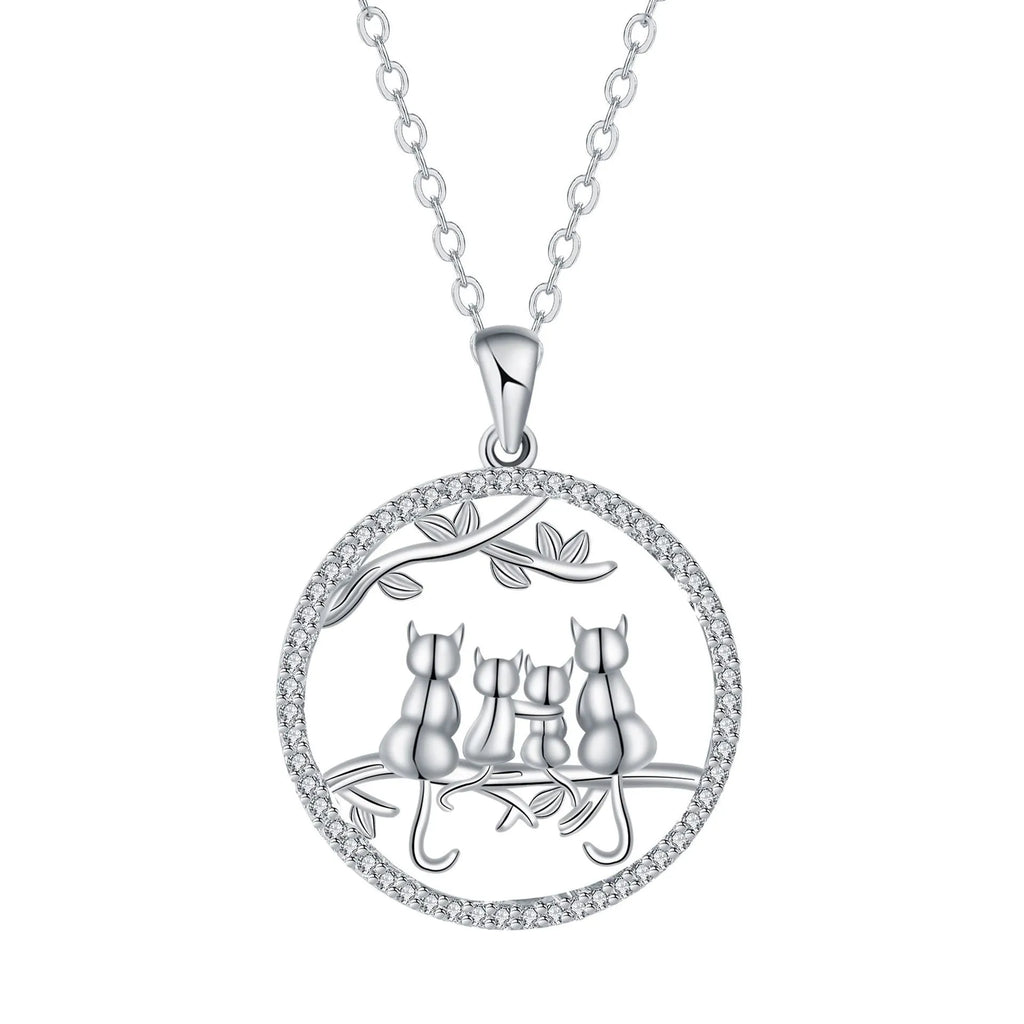 Women's four kitten necklace with copper pendant and cross chain in electroplated finish