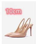 Women's stiletto heel pointed-toe sandals with ankle-strap buckle, black 10cm