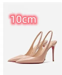 Women's stiletto heel pointed-toe sandals with ankle-strap buckle, black 10cm