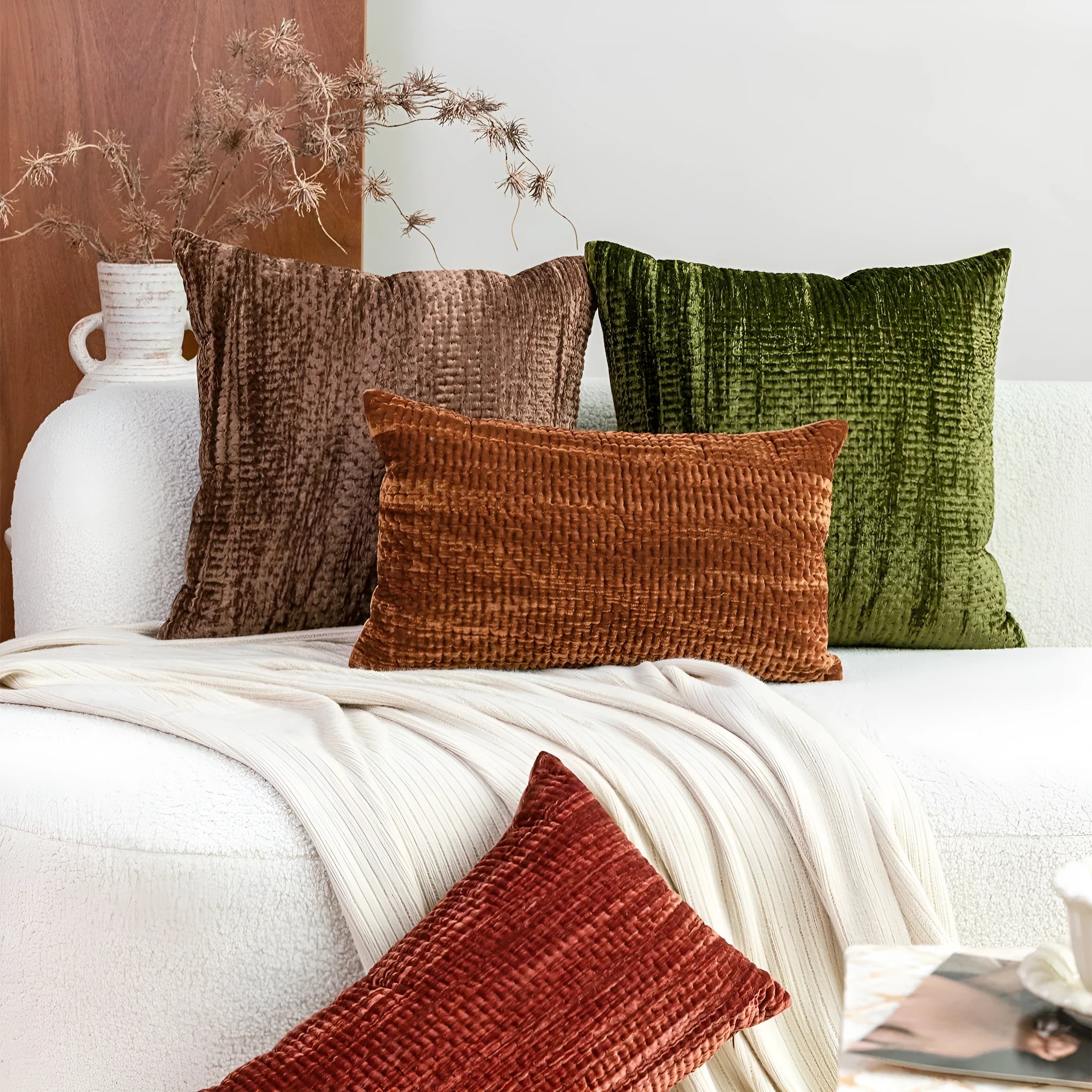 Antique style quilted cushion and waist pillow in mercerised velvet with feather velvet filling.