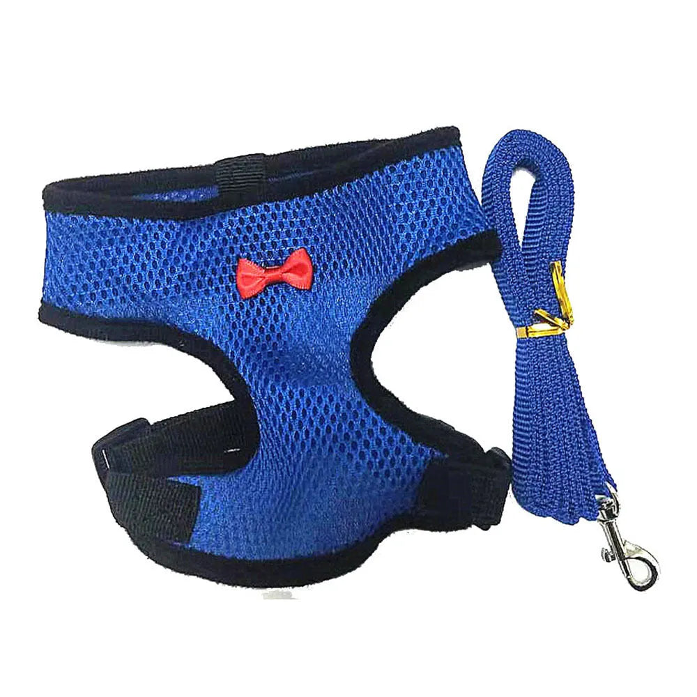 Adjustable poultry vest harness for chickens ducks in black with matching collar bow and 110 cm traction rope