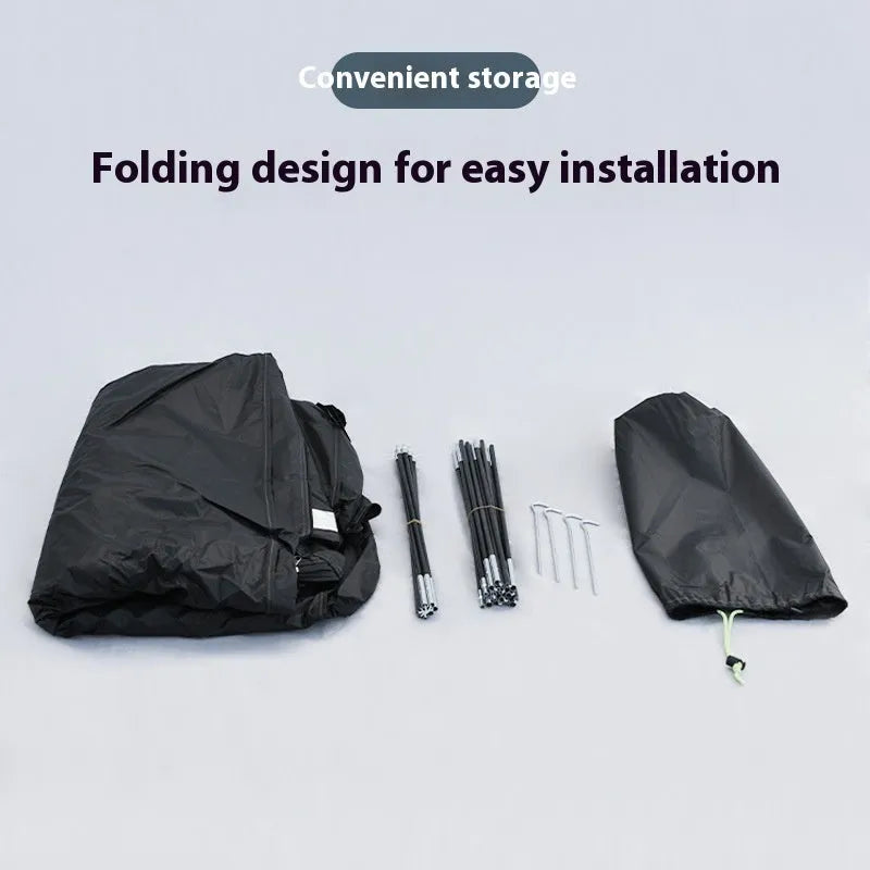 Black outdoor bicycle storage tent for 2-3 bikes with ground nails and brackets, size 185x65x165cm