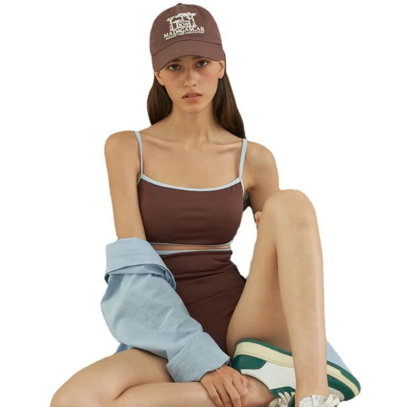 Brown triangle one-piece swimsuit for women in nylon fabric with sexy pattern design