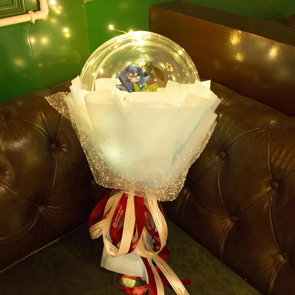 LED Luminous Balloon Rose Bouquet transparent bobo balloon with artificial rose and LED light