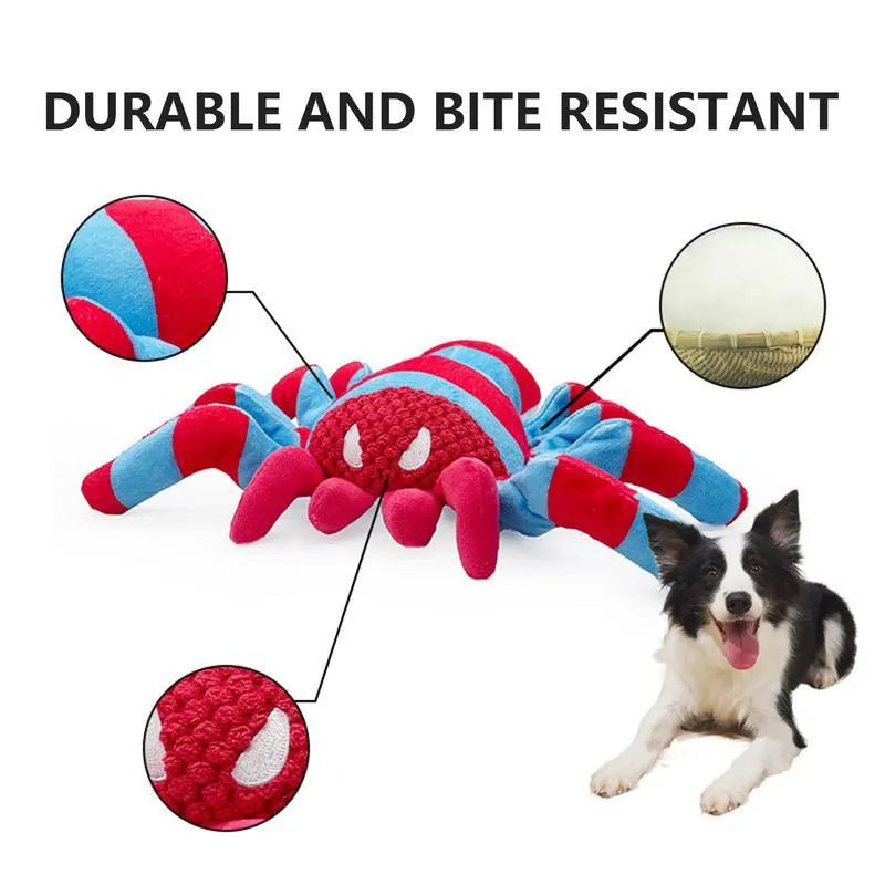 Red bite-resistant plush teddy dog toy with squeaker for tooth cleaning suitable for medium and large dogs