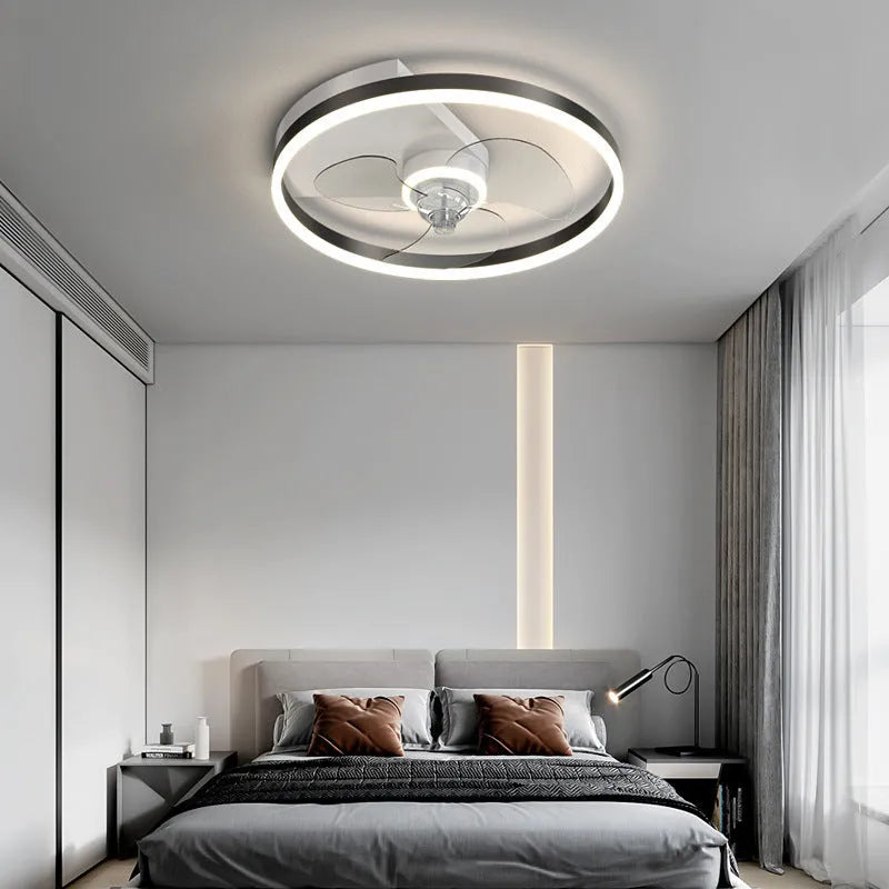 Simple modern Nordic children's room ceiling lamp with integrated fan and LED light in iron body.