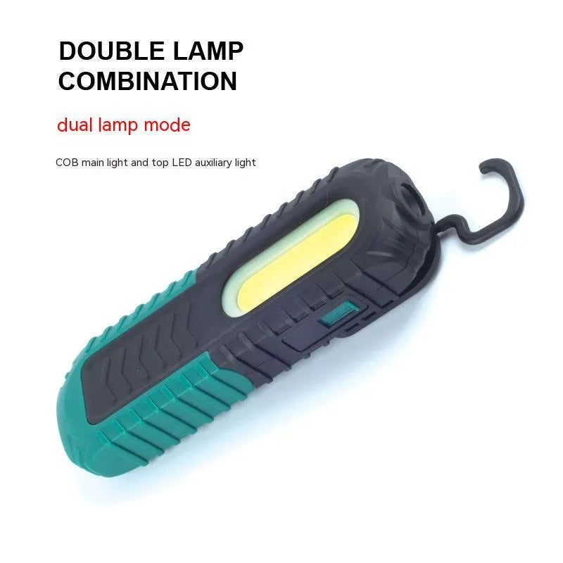 Black and green USB rechargeable auto repair work light with drop-resistant housing