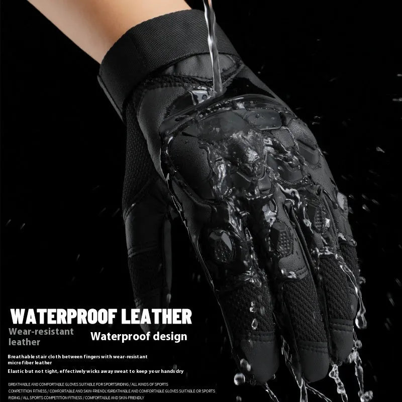 Men's black tactical gloves with touch screen compatible fingertips shown in medium size