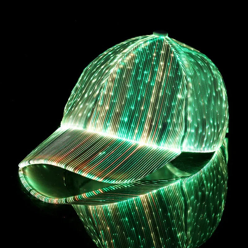 Luminous baseball cap with LED light fiber, Korean style, breathable, free size, black colour