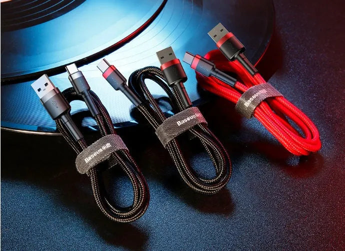 Android Micro USB woven charging and data cable in grey black, 1m length
