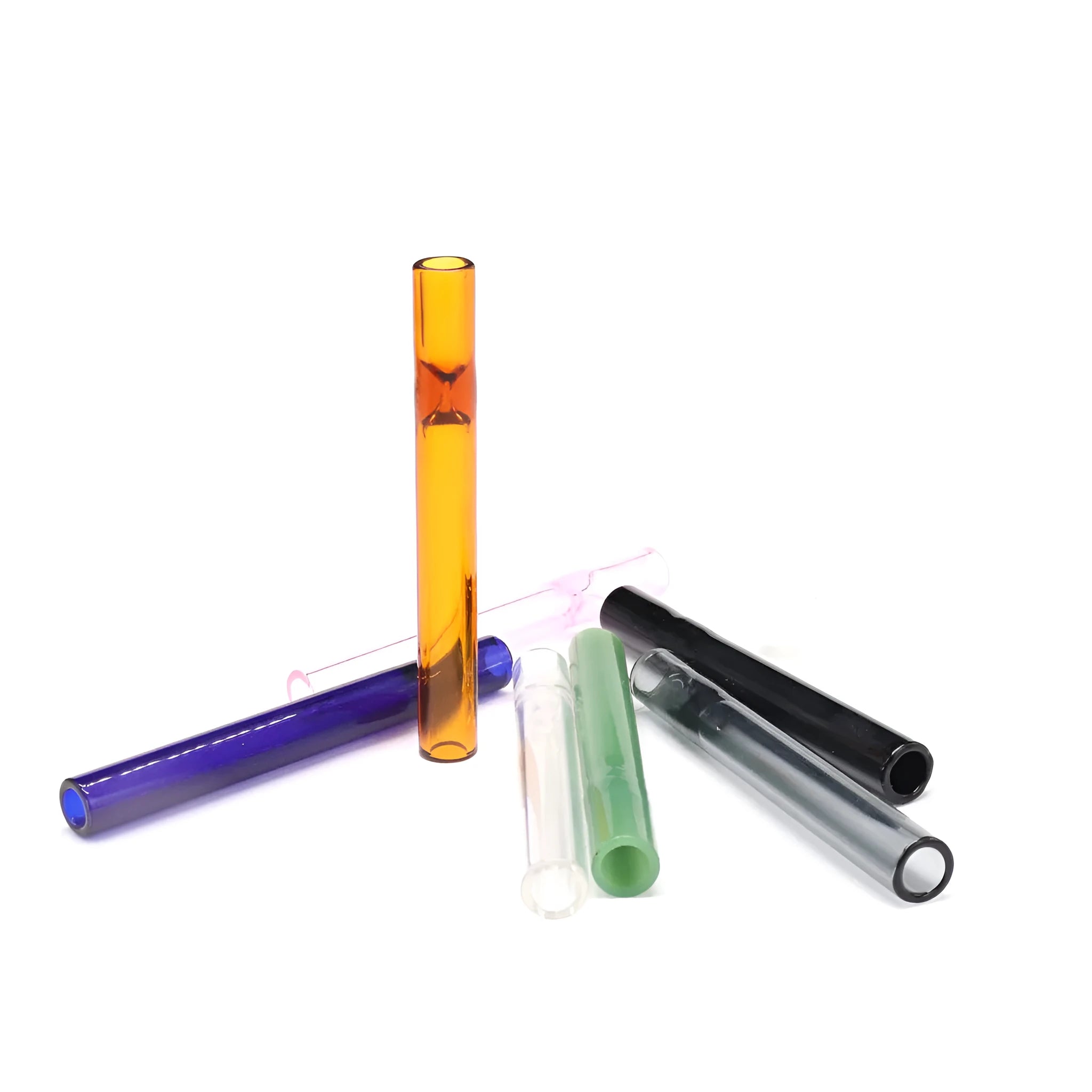 Telescopic glass smoke pipe with clear straight suction nozzle in transparent style