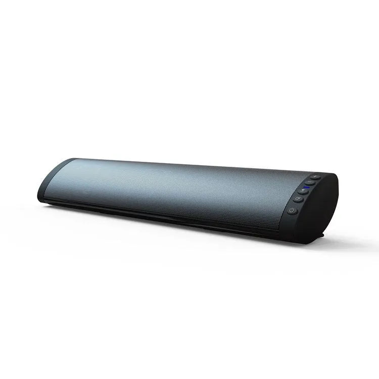 Wall-mounted wireless Bluetooth speaker in plastic shell with button controls and external antenna